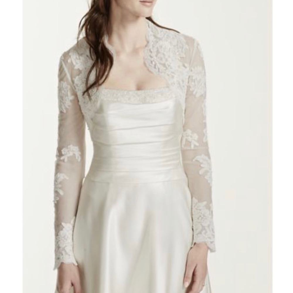 David's Bridal White Lace Bolero Jacket